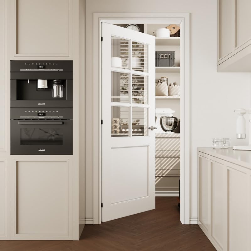 CRUTOP 32''x80'' French Style Clear Glass Interior Door Slab Shaker, Pre-Built Panel for Barn Doors, Pocket Doors, French Door, Pantry, Bedroom,