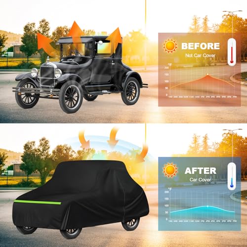 Image of QUNSUNUS Car Cover for Ford Model T 1908-1927 Waterproof with Cotton Lining | Heavy 420D Oxford Outdoor All-Weather Model T Car Cover, with Zipper and Straps, for Dust, Sun, Wind Protection