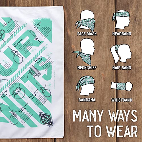 Colter Co. Know Your Knots Survival Bandana - 16 Tying Knots - 100% Cotton & Unique Bandanas For Men, Women, Kids - Head Bands, Scarfs, Festival Accessories, Womens Fashion - Usa Made (22"X22", White) #TOP3