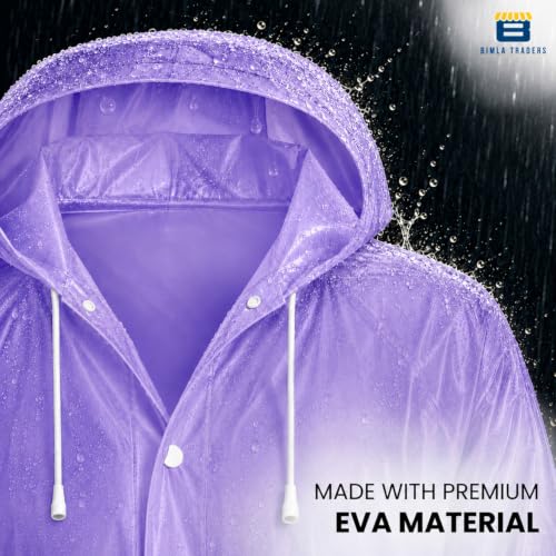 Image of Reusable EVA Hooded Raincoat| Transparent Waterproof Rain Wear for Men & Women | Elastic Full Sleeves | Front Button Design | Knee Length Free size