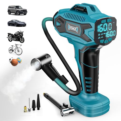 Image of DIYtoolifz 160PSI Cordless Tire Inflator Compatible with Makita 18V Battery | Portable Air Compressor Air Pump with Digital Pressure Gauge, Fast Inflation for Cars, Motorcycles, Bikes (Tool Onlyl)