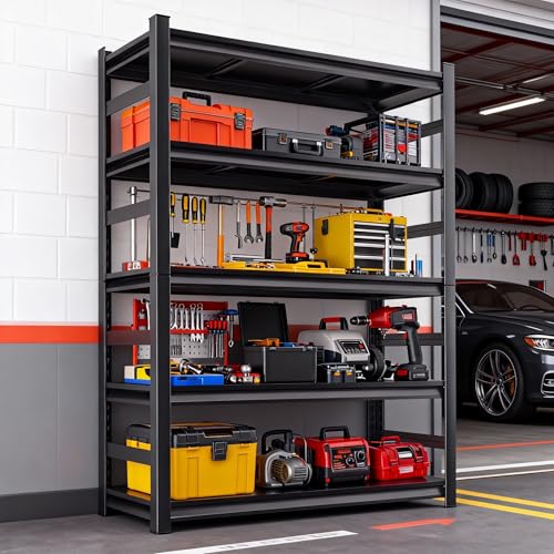 Image of Metal Shelving, Garage Shelves Series, Heavy Duty Storage Shelf, Large Industrial Steel Racks for Garage, Basement and Factories, Multifunctional Utility Shelving Unit