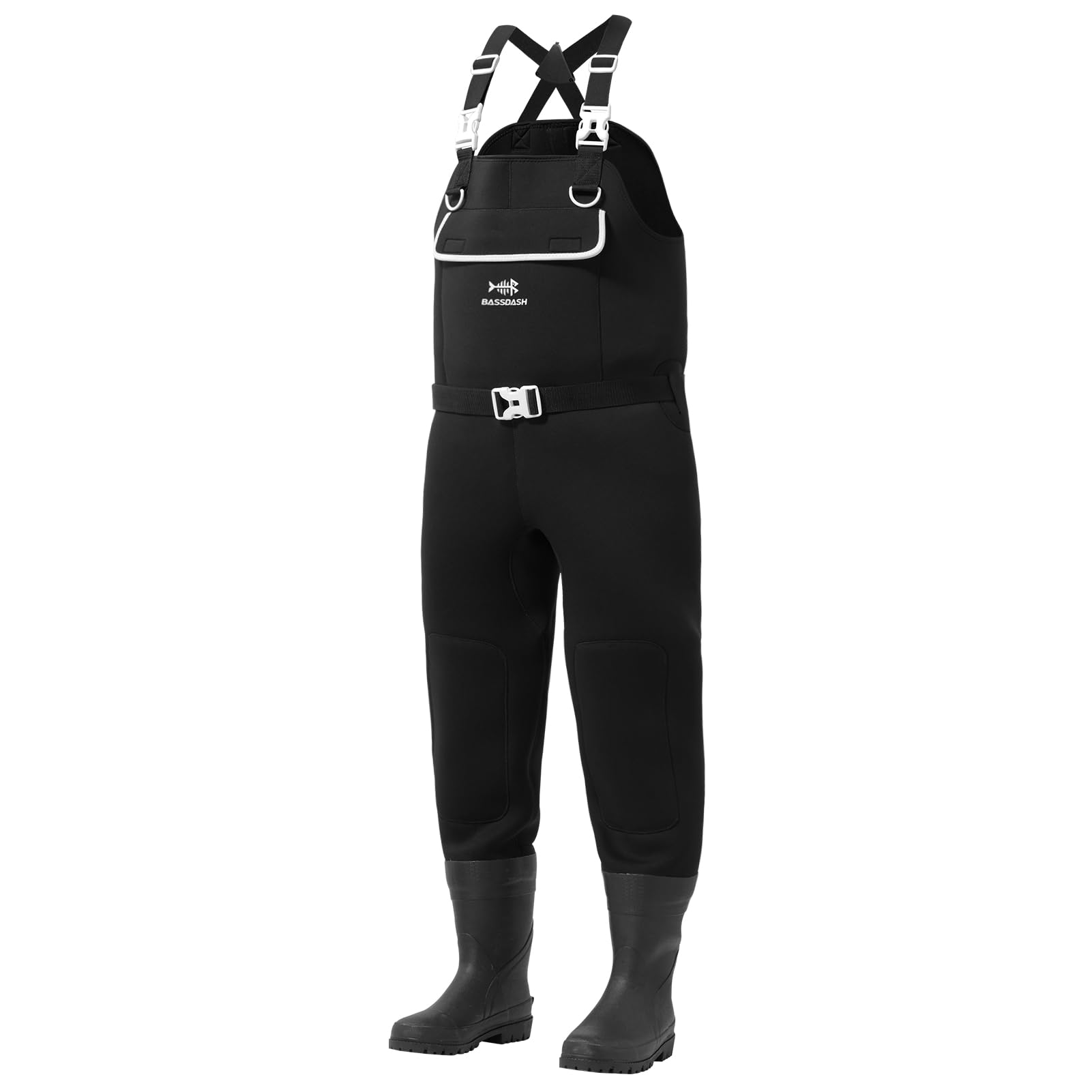 BASSDASH Men’s Neoprene Waders Black Reeds Camo for Fishing Hunting with Rubber Boots Foot Waterproof Chest Waders