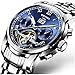Produktbild QZPM KINYUED Armbanduhren Fur Herren Mode Automatische Mechanische wasserdichte Armbanduhr Männer Skeleton Tourbillon Edelstahl Uhr Business Leisure(Gold),Blau