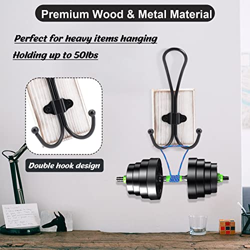 Wall Hooks For Hanging Heavy Duty, 2 Pack Farmhouse Double Towel Hooks For Bathrooms Wall Mounted, Rustic Decorative Wood Coat Hooks Hanging Keys Robe Hat For Kitchen, Entryway (Weathered White) #TOP4