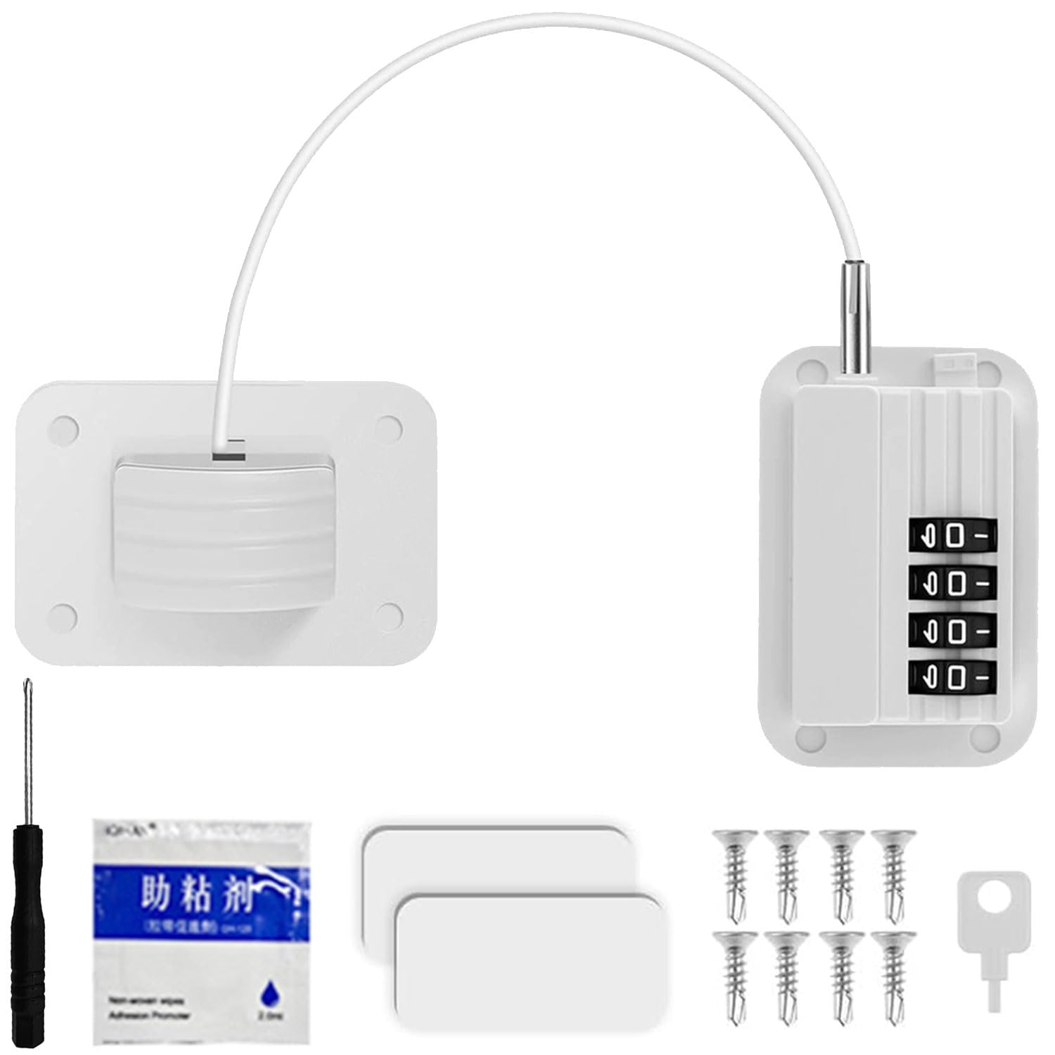 Wopanxye Child Proof Cabinet Locks with Combination, Fridge Locks for Kids, Window Lock with Keys, Resists Pulling Stainless Steel Wire, Two Installation Methods, for Drawers, Doors (White)
