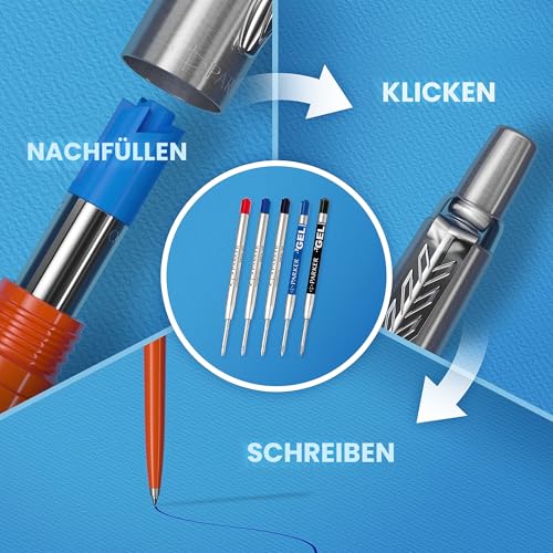 Parker Jotter Kugelschreiber | Edelstahl mit Chromzierteilen | Mittlere Spitze | Blaue Tinte | Schulsachen und bürobedarf | Geschenkbox