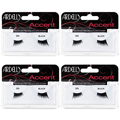 Ardell Accent 305 Half False Eyelashes Natural Strip Lashes Black, 4 Pack