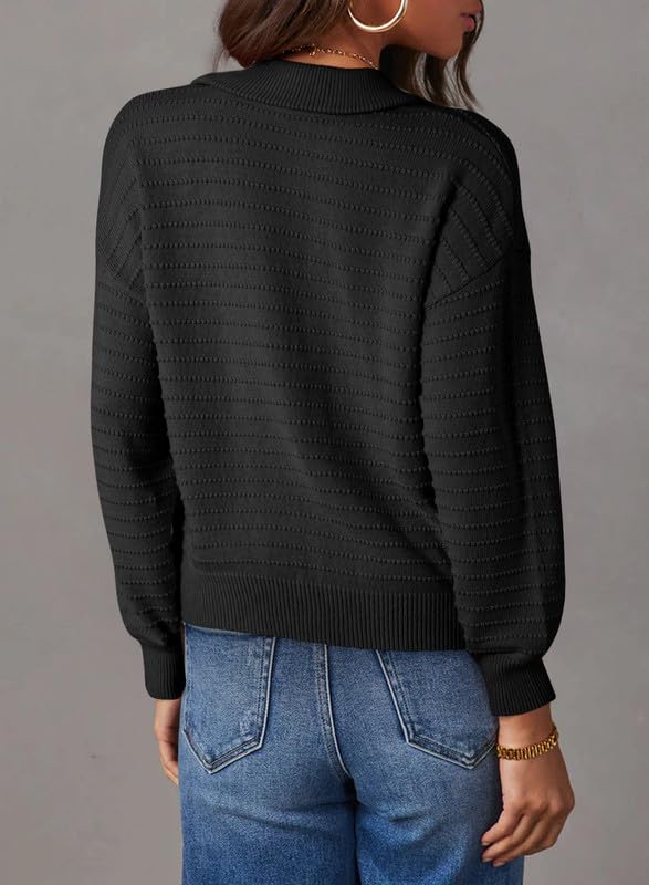 Image of Dokotoo Womens Quarter Zip Pullover Turtleneck Sweater Long Sleeve Fall Outfits Ribbed Knit Winter Sweaters