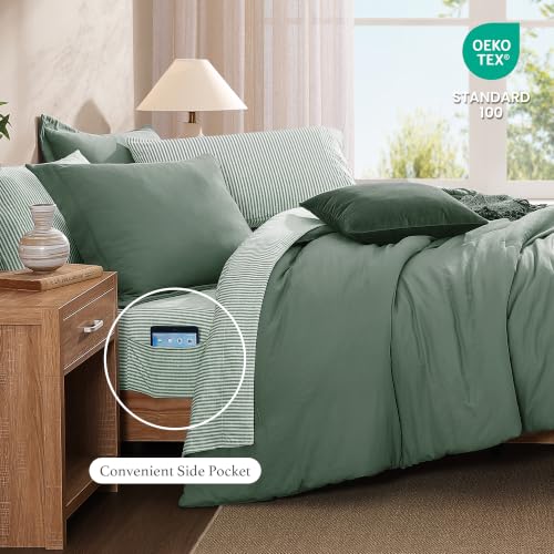 Image of Monbix Queen Comforter Set-7 Pieces Soft Bed in a Bag Queen Bedding Sets