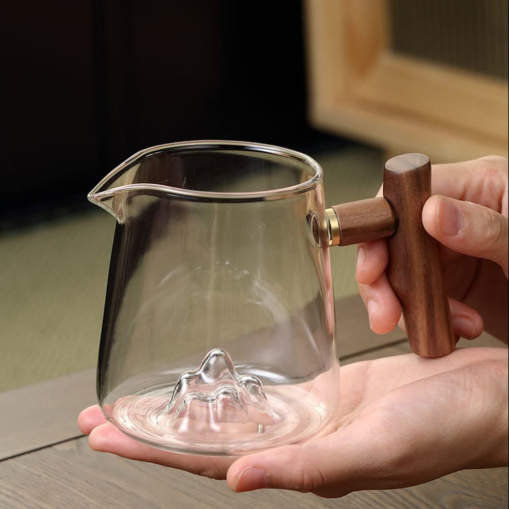 Taza de café de Cristal Vasos Tazas de café/té Taza de Feria de Vidrio Chino de 450 ml Mango de Madera Té casero Té con Fugas Juego de té de Kung fu Marino,