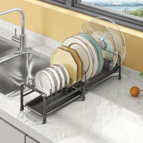 Image of DEVA Dish Drying Rack, Expandable Utensils Drying Rack, Space Saving Stainless Steel Dish Rack with Drainer Tray.