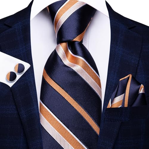 Image of Hi-Tie Men 63inches Tie Set Extra Long Necktie Paisley Tie Pocket Suqare Cufflinks Big and Tall Men Tie