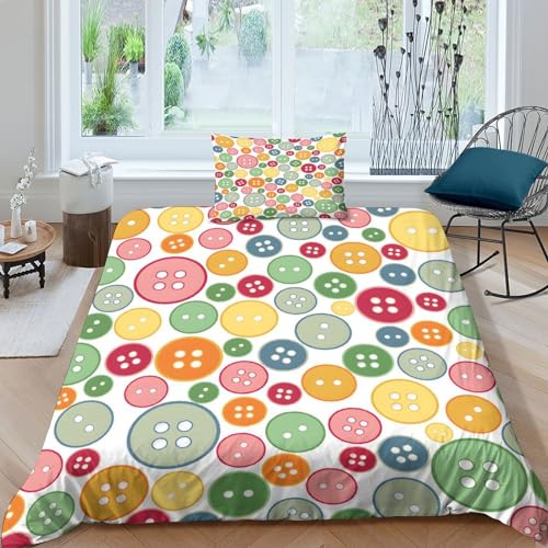 OJBKOBACC Annähen von Knöpfen bunt Fantastisches Bettwäsche Set 3D Print Aus Microfaser Für Jungen,2teilig Mit Bettbezug,Kissenbezug Und Deckenbezu Single（135x200cm）