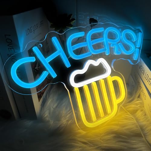 Image of Cheers Neon Sign for Home Bar LED Cheers Sign for Wall and Desk Decor USB Powered Neon Beer Signs for Man Cave Bar Club Pub Party Decoration