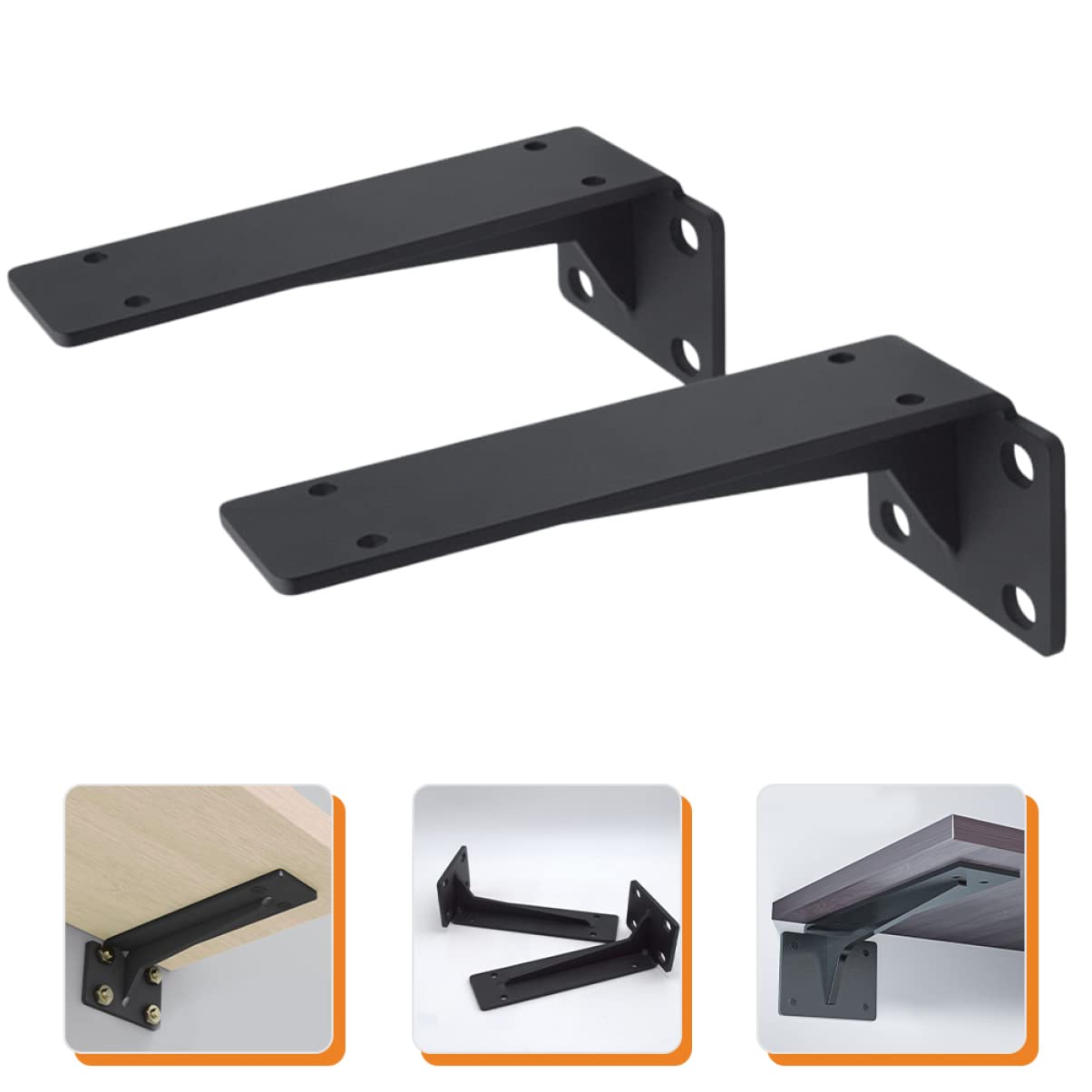 Tofficu 2 Soportes Angulares para Estante de Pared, Acero Laminado en Frío Negro, Estructura Triangular de 90°, Adecuado para Cocina y Taller