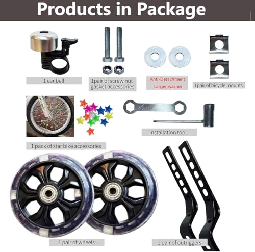 Image of DDJKCZ Training Wheels Flash Mute Big Wheel Compatible for 12 14 16 18 20 inch Single Speed Bicycle (Dark Black)