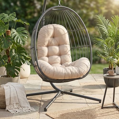 Coussin de chaise à bascule œuf beige avec dossier haut rembourré pour fauteuil de jardin extérieur - 5