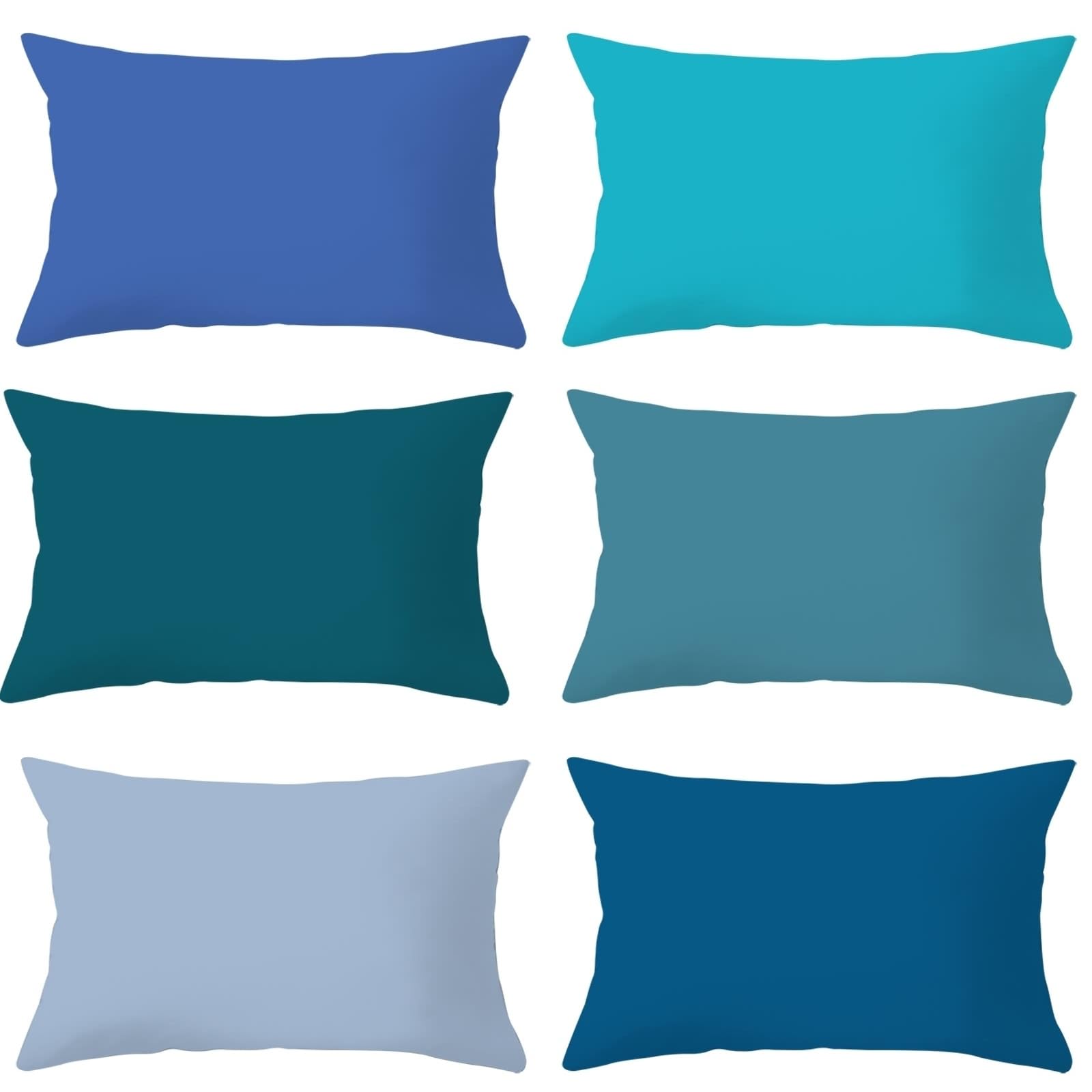 Housses de coussin bleues 30x50 cm en polyester doux pour canapé et salon | Lot de 6