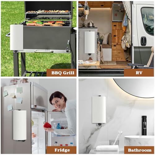 Image of Swaitee Magnetic Paper Towel Holder for Fridge, Under Cabinet Paper Towel Holder Wall Mount, Self Adhesive No Drill, One Hand Tear Ratchet, Fits Jumbo Rolls, Black for Kitchen RV Garage