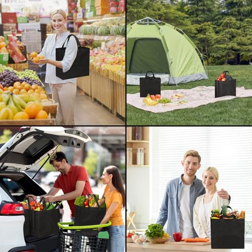 JERIA 50 Pack Black Reusable Totes Bag with Reinforced Handles Non Woven Bulk Shopping Bags