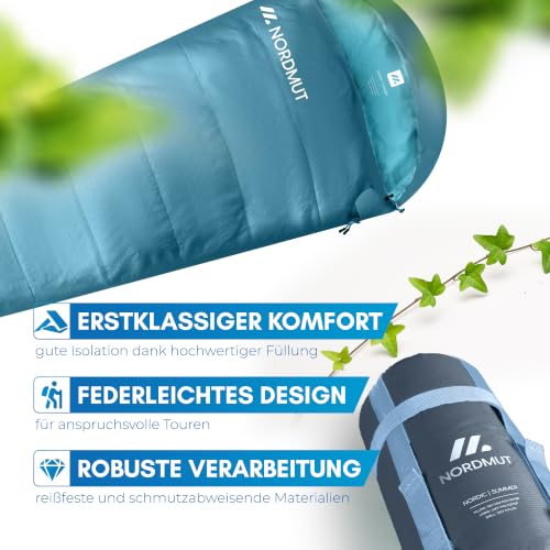 NORDMUT® Schlafsack Ultraleicht – Sommer (100 GSM) und 4-Jahreszeiten (300 GSM), Mumienschlafsack 900g, wasserfest, Camping… – Ansicht 6