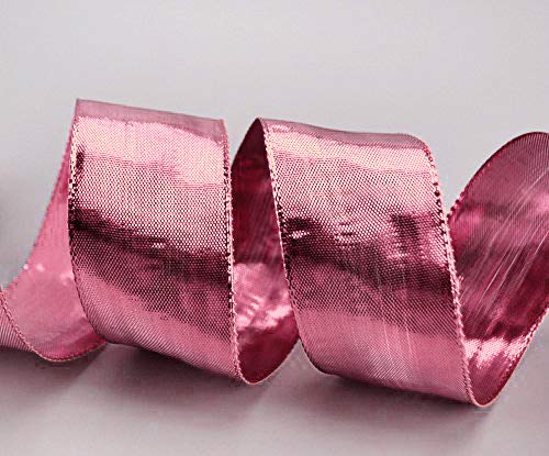 finemark 20 m x 40 mm Decorative Ribbon Glossy Pink Shiny Metallic Ribbon with Wire Shiny Gift Ribbon Advent Christmas Decorative Wire Edge Ribbon - Image 2