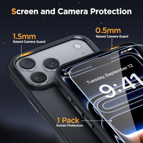 Image of Miracase Magnetic for iPhone 17 Pro Case 6.3 inch, Camera Control, [Compatible with MagSafe] [Screen Protector] Military-Grade Protection, Anti-Fingerprint, Slim Thin Phone Case, Black