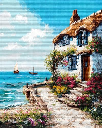 Broderie point de croix paysage de mer kit DIY idéal pour offrir un cadeau fait main