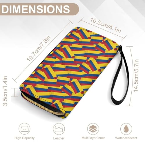 Printed Colombia Flag Wave Leather Wallets for Men Women, Water-resistant, Extra Capacity for Everyday Use2