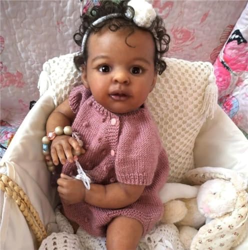 Black Reborn Baby Dolls Silicone Full Body Girl 18 Inch African American Realistic Baby Doll Lifelike Newborn Sleeping Babies Dolls with Dark Brown Skin for Kids Age 3+
