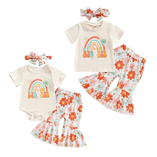 Image of Saliuentm Big Sister Little Sister Matching Outfits Baby Girl Outfit Romper/Shirt Flared Pants Headband Summer Clothes