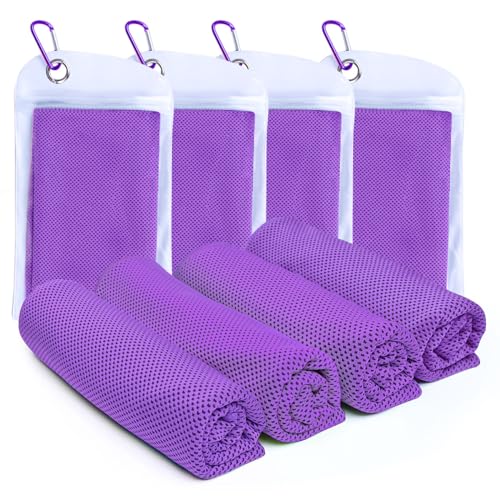 Alsol Lamesa 4 Packs Cooling Towel (40''x 12'') Ice Sports Towel Cool Neck Towel Soft Breathable Chilly Towel Microfiber Towel for Gym Workout Fitness Yoga & Golf Camping & More Activities, 4 Purple