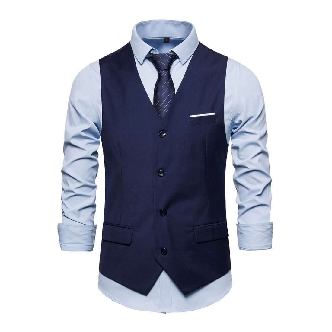 Gilet Homme Classique à Double Boutonnage - Coton Décontracté - Avec Poches Et Sangle Arrière Réglable
