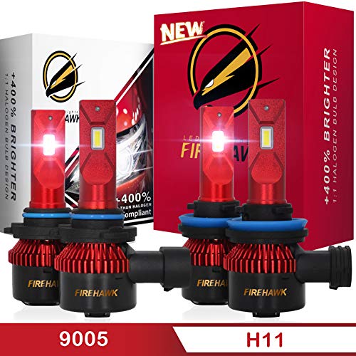 Firehawk 9005 HB3 and H11 H8 H9 LED Bulbs Combo Kit 30000LM, 2022 New Japanese CSP 6000K Cool White IP68, Pack of 4