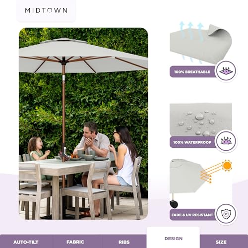 Image of Midtown Umbrellas Wooden 2-8 Ft Patio Umbrella, Off Cream Canopy