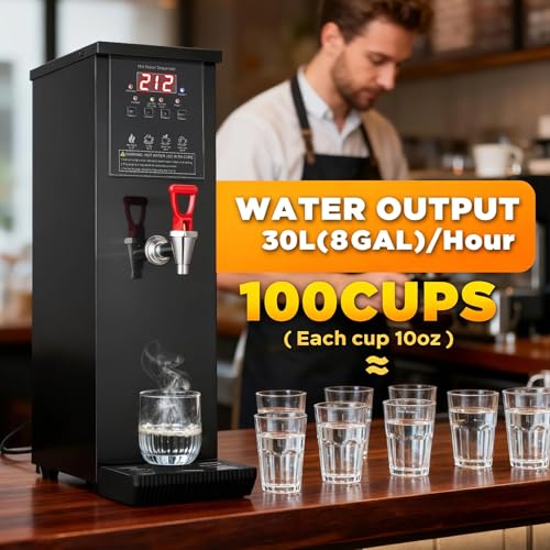 Image of Commercial Hot Water Dispenser 30L /Hour Hot Water Boiler Countertop Auto-filling Water Hot Water Machine Step-heating 104-212F Adjustable for Boba Tea Office Restaurant Hotel Black 1500W