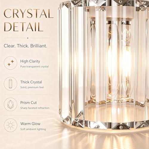 Image of Lxybcce Modern Crystal Bathroom Vanity Light, 3-Lights Bathroom Light Fixtures, 19.34In Chrome Vanity Light Fixtures Over Mirror, Easy Installation & Dimmable Lighting