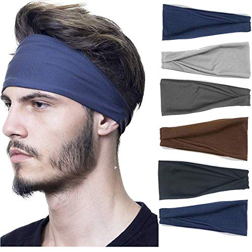 OFFTESTY Sports Headbands for Men 6 Pack, Moisture Wicking Hairbands Workout Sweatbands for Running Cycling Basketball Tennis Football, Stretchy Mens Headband Non Slip for Boys
