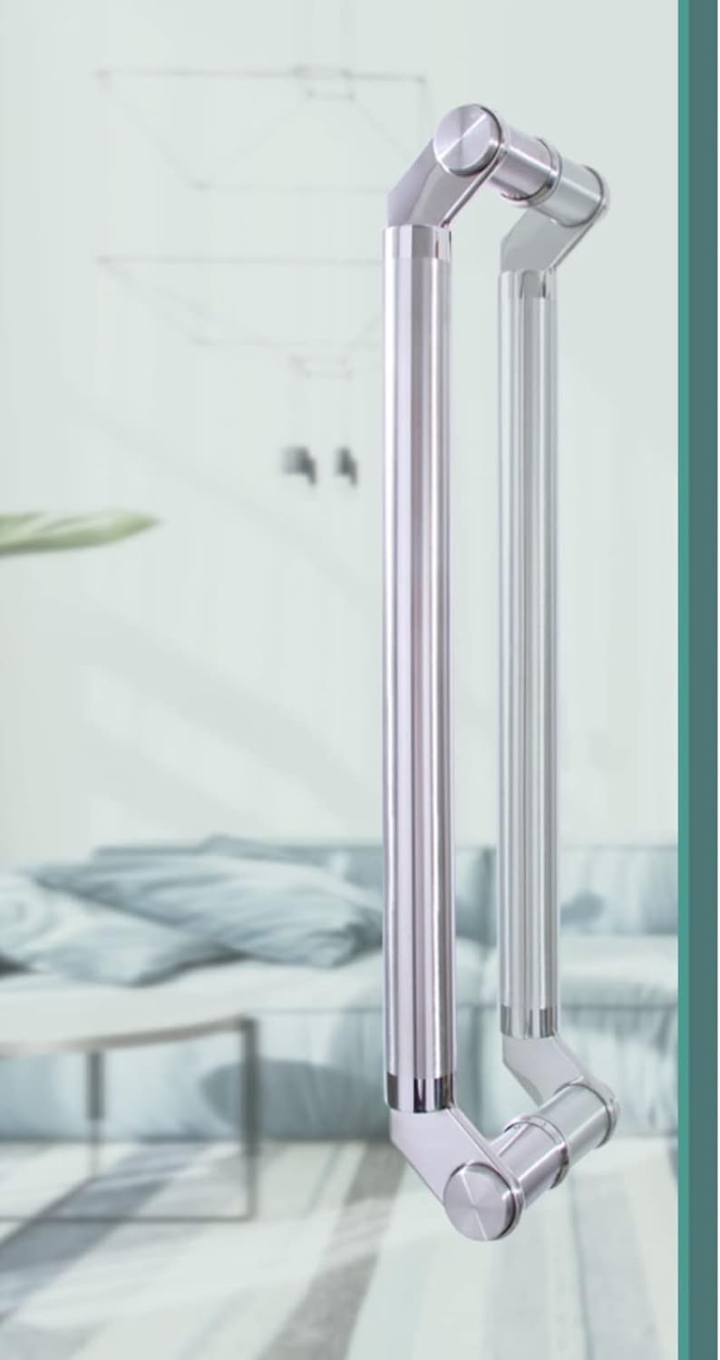 Commercial Push Pull Glass Door Handles, Double Sided Round Glass Door Pulls for Entrance Door, Stainless Steel Barn Door Shower Door Push Bar (Color : Silver, Size : 150cm (59")*147cm)