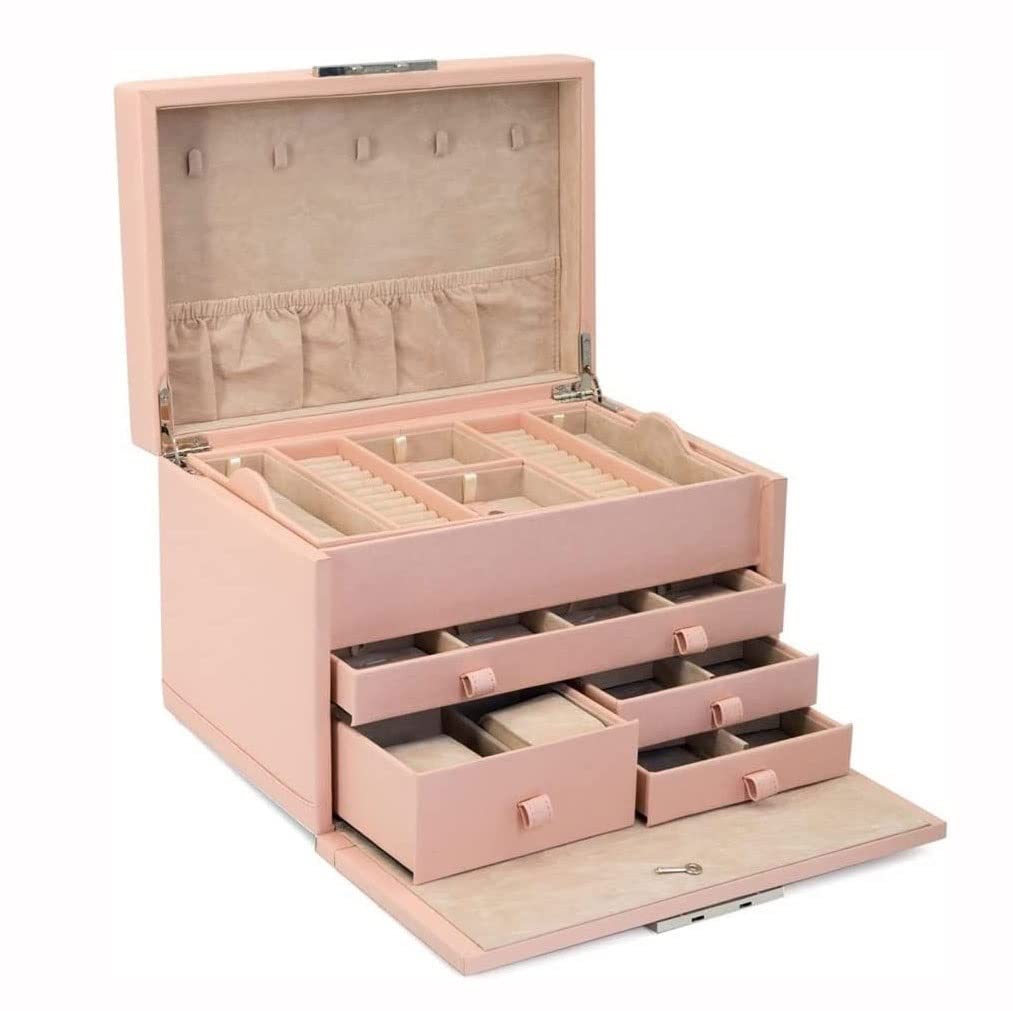 TIANQIHAO Pu Leather Jewelry Box Organizer, Jewelry Box For Women Girls, 3 Layer Jewelry Organizer Box, Travel Jewelry Case For Necklaces, Earring, Rings, Watches,Pink