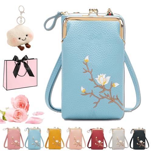 Women Sling Cross-Body Wallet with Mobile Cell Phone Holder, Embroidery Phone Wallet, Crossbody Bag for Women