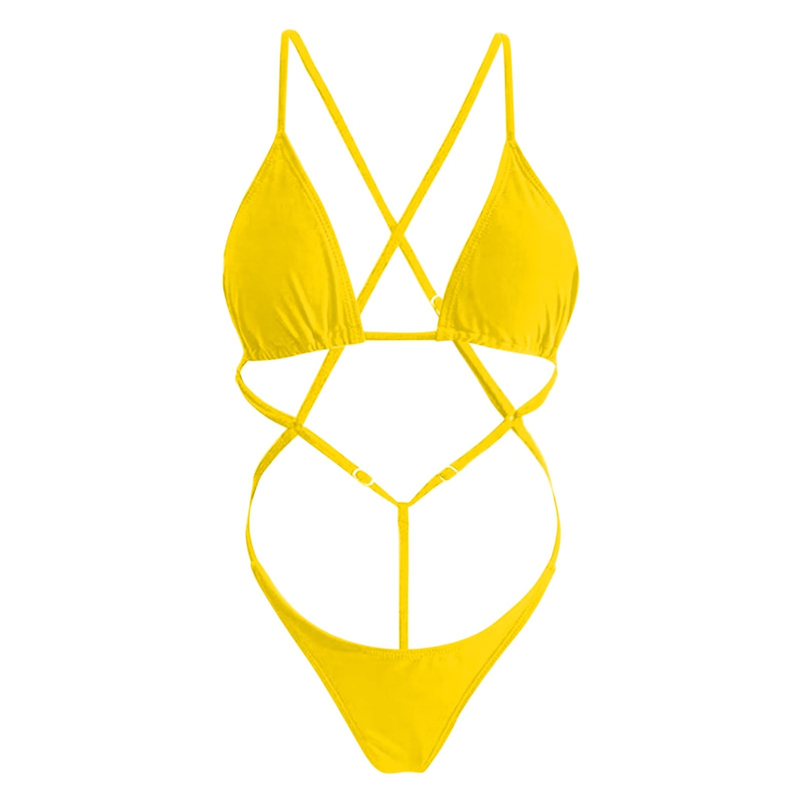 Damskie Seksowne Bikini Na Ramiączkach Yimisan Strój Kąpielowy Z Wysokim Stanem Stringi Stroje Kąpielowe, Gorący Róż, L
