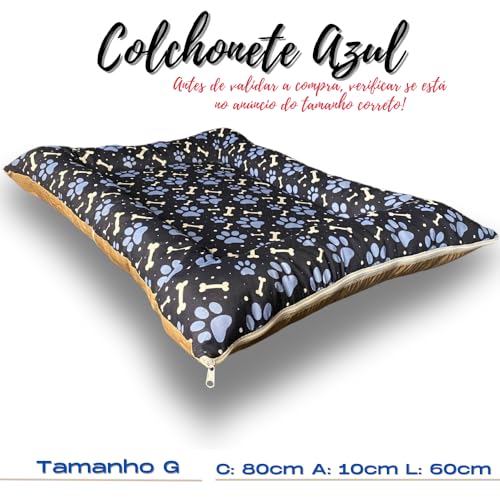Colchonete Colchão Grande Pet Cama Para Cachorro e Gato Com Zíper 80x60cm Impermeável (Azul)
