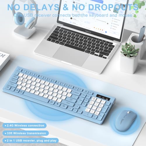 Image of Wireless Keyboard and Mouse Combo Silent for Office and Home(Misty Blue-B)