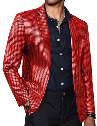 Veste métallique homme COOFANDY rouge XL coupe régulière confort pour look rétro