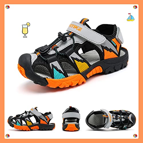 Vituofly Kids Sandals Boys Outdoor Hiking Sports Sandal Girls Pool Beach Shoes Summer Water Shoe Sneakers For Toddler Size 8.5 Grey Orange #TOP6