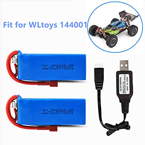 7.4V 3000mAh Lipo Battery T Plug for WLTOYS 144001 1/14 RC Car Upgrade