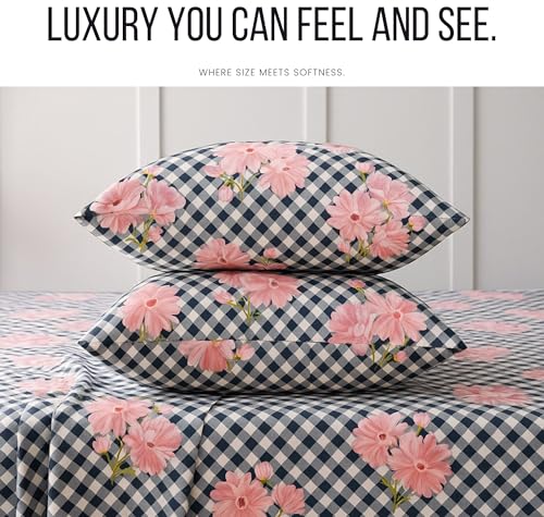Image of VAS COLLECTIONS 300 TC Cloud Cotton Bedsheet Set Super King Size 108x108 Inch (275x275 cm) | Soft Breathable Double Bed Sheet with 2 Pillow Covers | Luxury Hotel Quality Bed Linen (Gingham Floral)