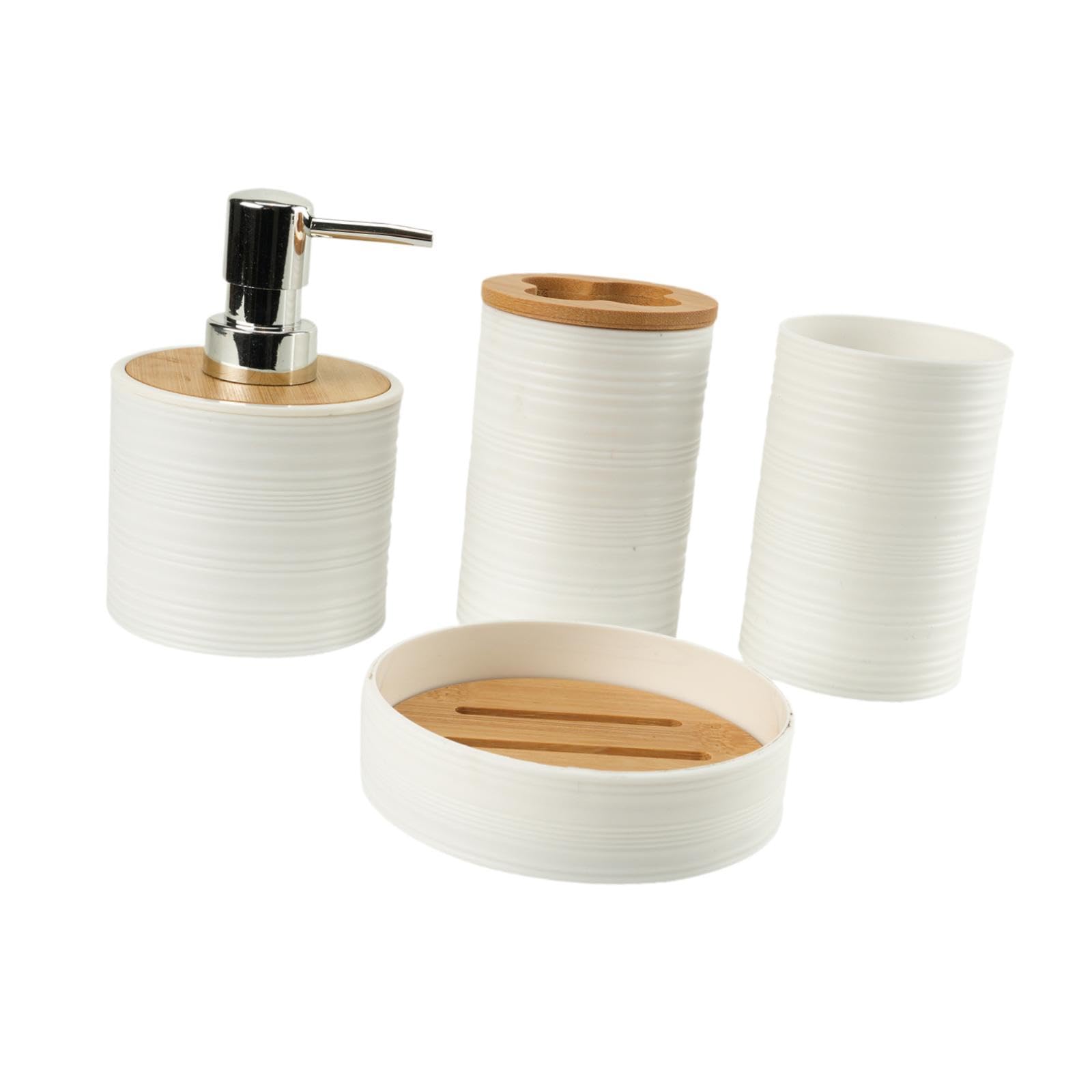 Baoblaze Ensemble d'accessoires de Salle de Bain 4 pièces, Ensemble Complet d'accessoires de Bain, décoration de Salle de Bain, Porte-Brosse à Dents, gobelet, Blanc